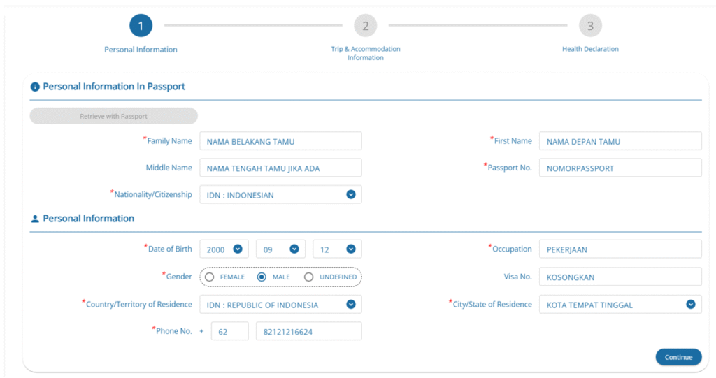 Halaman 1: Data Pribadi Thailand Digital Arrival Card( TDAC )