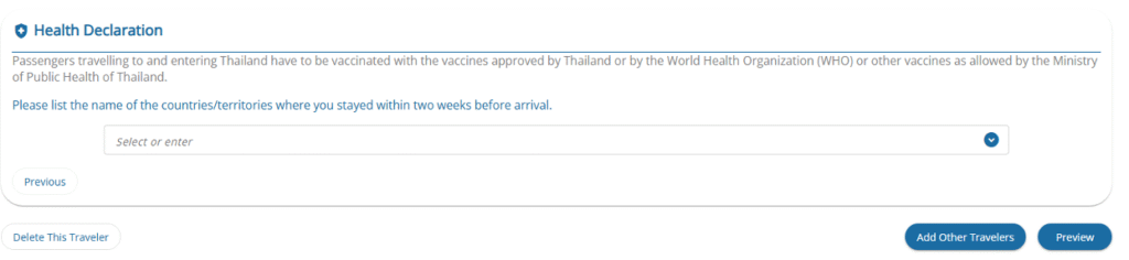 Halaman 4: Riwayat Perjalanan (Kesehatan) Thailand Digital Arrival Card