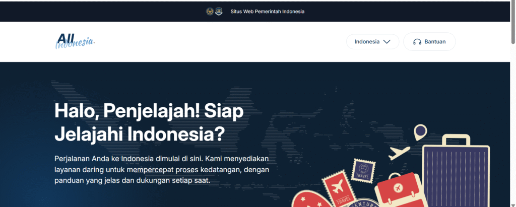 Tampilan website All Indonesia untuk isi kartu kedatangan online