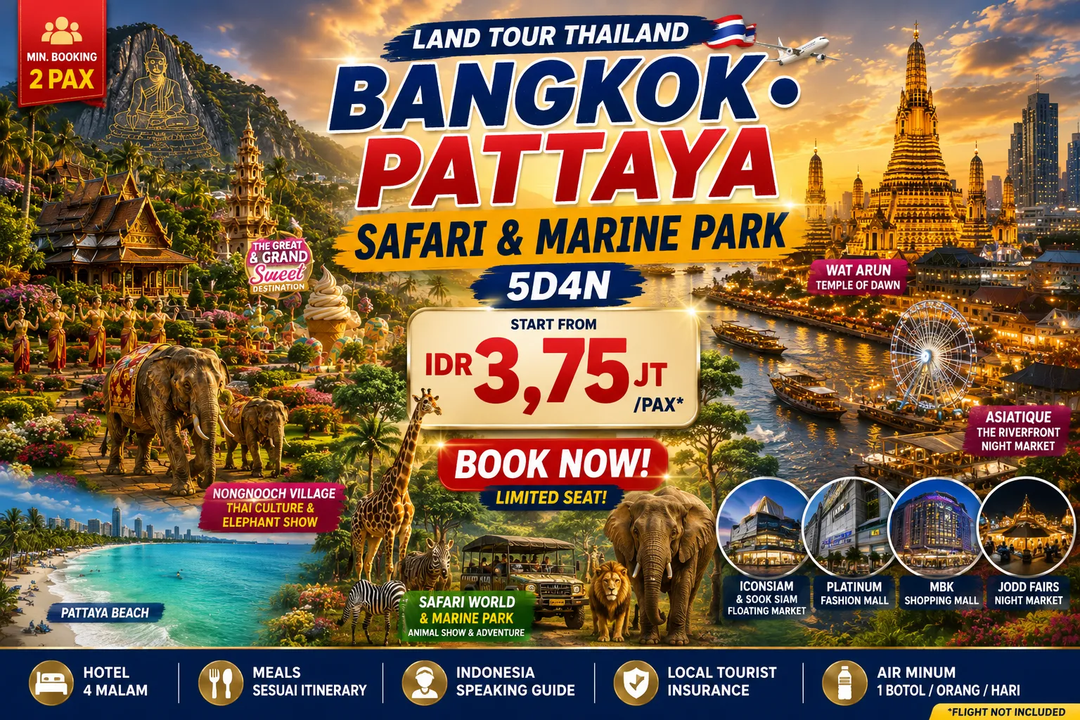 5D4N Bangkok Pattaya Safari & Marine Park