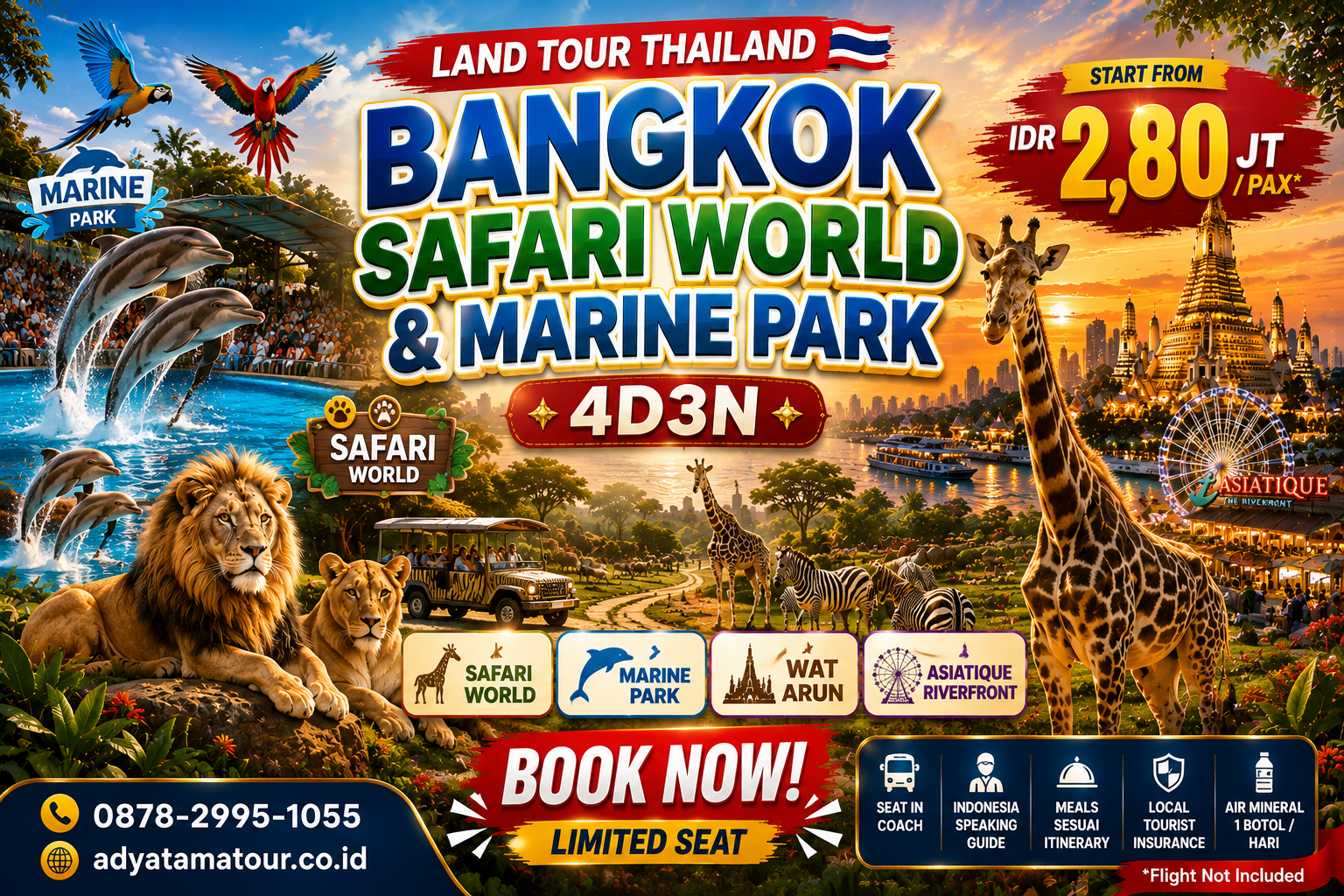 (Land Tour) 4D3N BANGKOK SAFARI WORLD + MARINE PARK